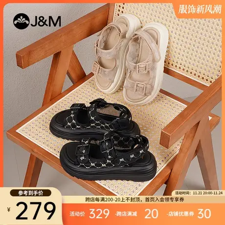 jm快乐玛丽凉鞋女2023夏季新款魔术贴厚底增高休闲凉鞋休闲鞋女商品大图