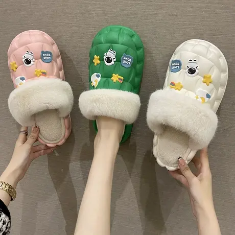 可拆卸棉拖鞋女士秋冬季防水家居室内可爱保暖厚底情侣加绒拖鞋男商品大图