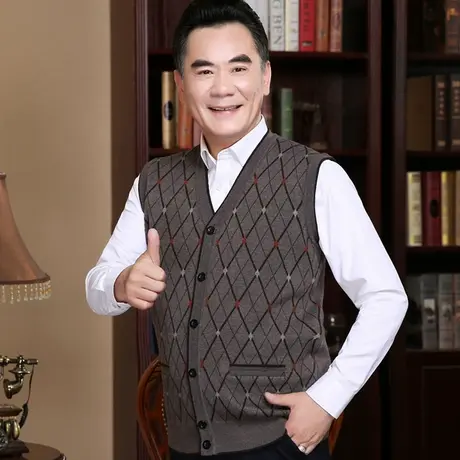 爸爸装春秋季毛衣马甲中年男士背心中老年人针织开衫老人坎肩马夹商品大图