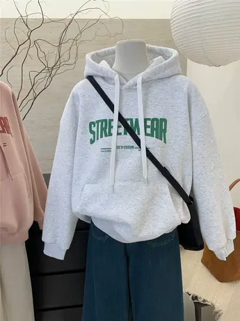 秋冬灰色高级感加绒加厚连帽卫衣女小个子慵懒显瘦设计感休闲上衣商品大图