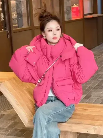 2022网红新款短款连帽羽绒服女小个子宽松加厚白鸭绒学生保暖外套图片