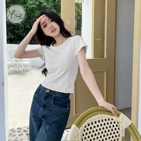 yoe基础款纯棉灰色短袖正肩t恤女夏装女装修身显瘦内搭体恤上衣女图片
