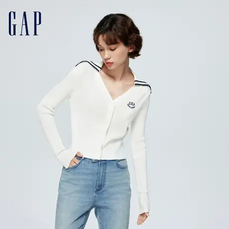 Gap女装2024春季新款刺绣logo海军领撞色针织开衫修身上衣890003图片