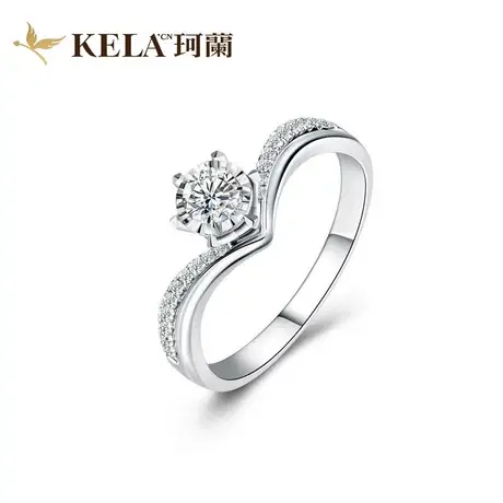 珂兰钻石 18K金钻石戒指女50分钻戒一克拉定制群镶六爪微V形婚戒商品大图