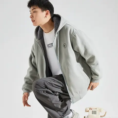 唐狮卫衣外套男2024春季新款仿羊羔绒内里休闲保暖连帽外套潮1.5商品大图