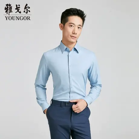 雅戈尔 商场同款男蓝色提花TR长袖衬衫YLTR120672HJC商品大图
