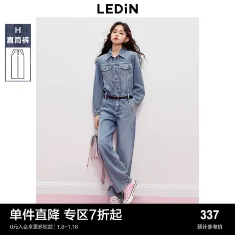 乐町个性牛仔连体裤2023年秋季穿脱方便女士纯棉潮流休闲裤长裤商品大图