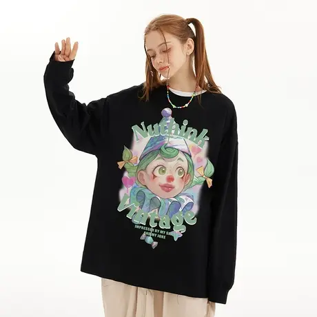 Nuthink欧美高街小丑长袖T恤男潮牌国潮潮流宽松上衣男款打底衫冬商品大图