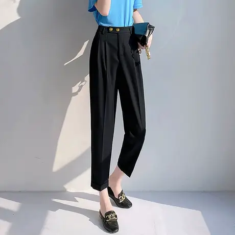丽洁2024春秋新款哈伦裤女高腰直筒西装裤小个子垂感萝卜烟管裤子图片