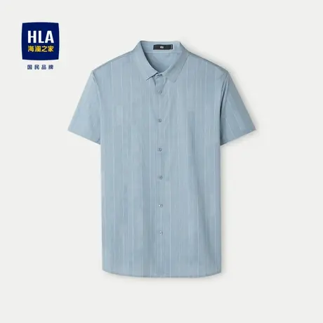 HLA/海澜之家无痕科技短袖针织衬衫2024春夏新条纹凉感爽滑衬衣男商品大图