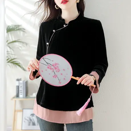 2024春装新款复古中国风时尚女上衣大码中长款气质减龄高级感小衫图片