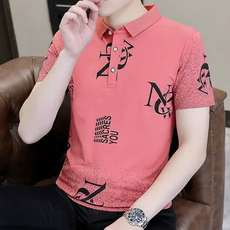 短袖Polo衫男士时尚宽松翻领体恤印花上衣服纯棉半截袖t恤打底衫商品大图