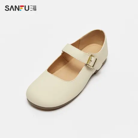 直播秒杀三福淑女鞋2023夏季便捷魔术贴平底奶奶鞋气质纹理休闲鞋商品大图