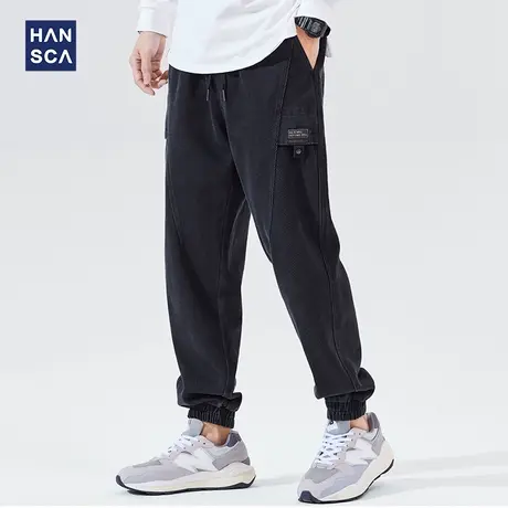 汉斯卡工装裤男束脚秋冬款宽松百搭加绒加厚潮流大码斜纹休闲长裤商品大图
