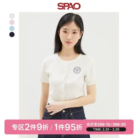 SPAO韩国同款女士毛衣春季新款圆领糖果色开衫短袖SPCKD37G02商品大图