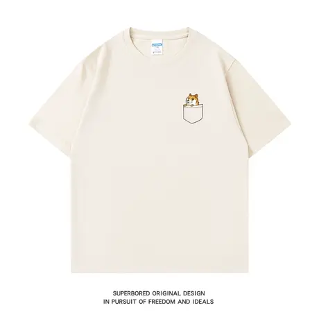 夏季趣味简约秋田狗柴犬印花短袖T恤男宽松休闲半袖潮牌上衣体恤图片