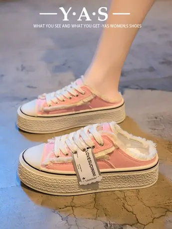 爆款小香风厚底增高半拖帆布鞋女2024年春夏季松糕包头时尚拖鞋潮商品大图