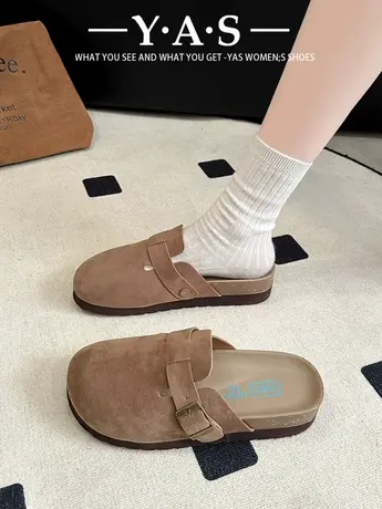 软底勃肯鞋半拖鞋女2024年春夏新款复古一脚蹬厚底内增高包头拖鞋商品大图