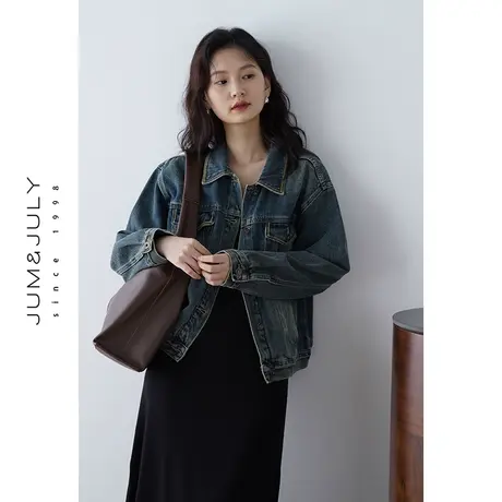 嘉茱莉2023秋季新款1OO棉牛仔外套女宽松牛仔短外套小个子上衣商品大图
