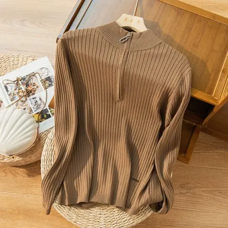 竖条纹套头针织衫文艺复古宽松休闲打底毛衣百搭气质2022秋季新款商品大图