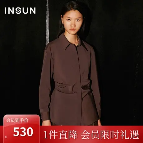 [褶皱艺术]恩裳COVER2023秋新款立体裁剪抽褶紧身弹力美拉德衬衫图片