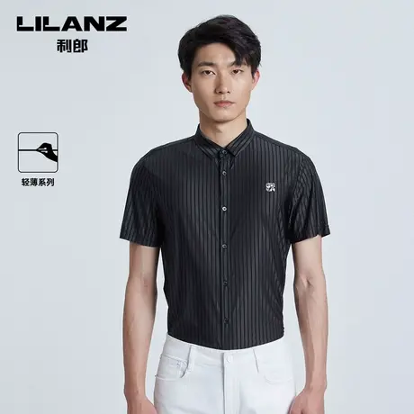 利郎衬衫男夏季轻薄款竖条纹时尚都市修身短袖衬衣男商品大图