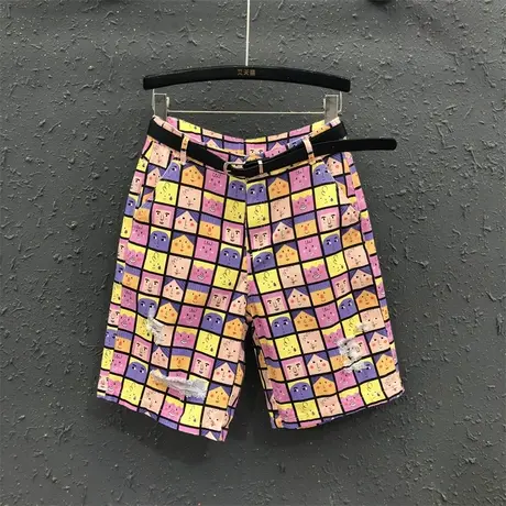 设计感时尚图案牛仔短裤女2023夏季新款破洞高腰显瘦直筒中裤欧货商品大图