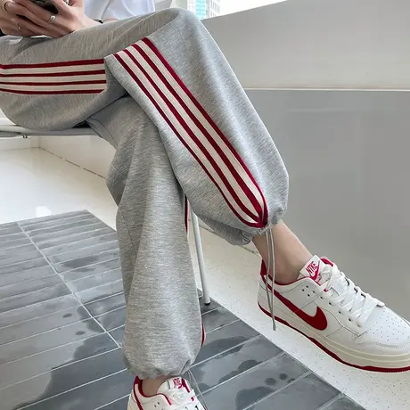 灰色运动裤女夏季薄款高腰直筒宽松显瘦束脚灯笼裤子休闲阔腿卫裤商品大图