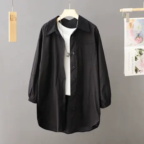 春秋休闲衬衫式外套女长款开衫2023新款秋季外搭衬衣薄外套学院风商品大图