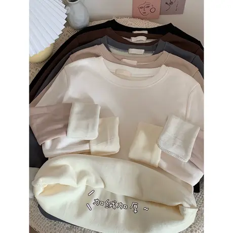 加绒加厚打底衫女德绒圆领保暖内搭长袖t恤叠穿秋冬洋气上衣潮ins商品大图