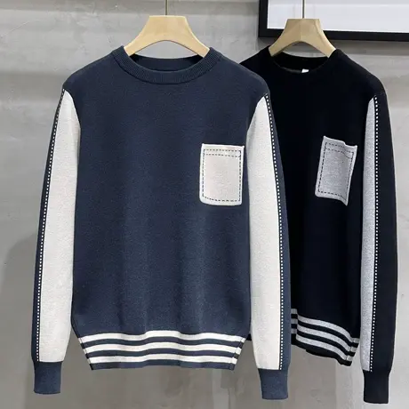 男士毛衣2023新款潮流拼接秋装上衣服高端拼接针织衫外套男秋冬款商品大图