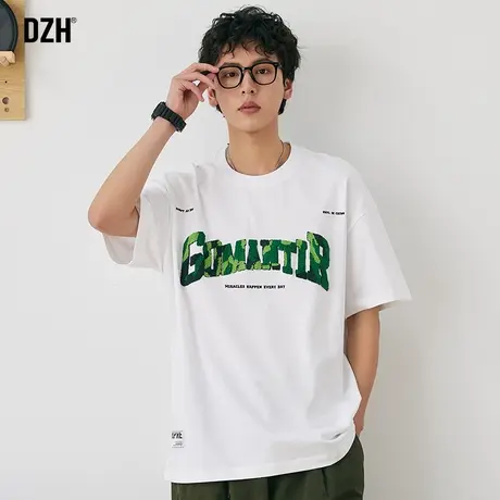 男生短袖夏季男款潮牌纯棉t恤白色打底衫男装2023新款毛巾绣体恤商品大图