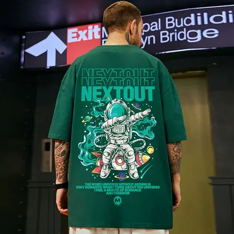 国潮嘻哈潮牌宇航员nasa联名短袖t恤男潮流宽松大码半袖体恤夏装商品大图