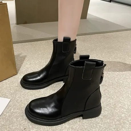 马丁靴子女英伦风短筒2023年新款秋冬单靴平底烟筒靴切尔西短靴商品大图