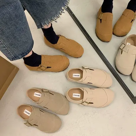 小众勃肯鞋女2023秋冬新款森系复古仙女风休闲软平底丑萌大头单鞋图片