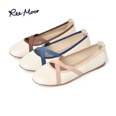 REEMOOR睿慕2023新款交叉绑带舒适芭蕾蛋卷鞋平底鞋软底单鞋女鞋商品大图