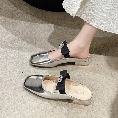 半拖鞋女2023夏季新款小香风法式气质粗跟包头无后跟懒人鞋晚风鞋图片