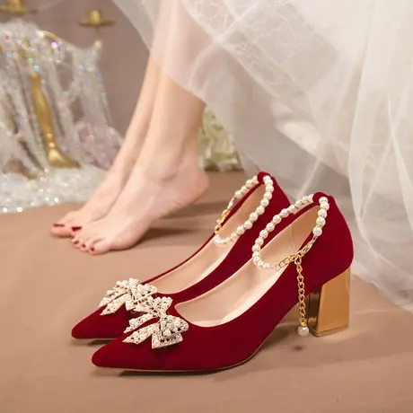 结婚婚鞋女鞋女新娘高跟鞋红色不累脚单鞋婚鞋新娘鞋鞋子结婚鞋图片