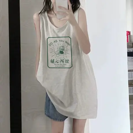 纯棉吊带运动坎肩背心无袖t恤女夏季设计感小众外穿宽松挂脖上衣商品大图