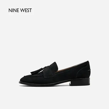 Nine West/玖熙羊反绒低跟乐福鞋女新款英伦风通勤单鞋百搭格雷系商品大图