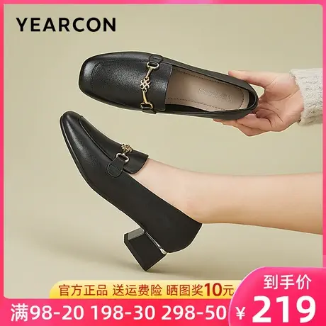 意尔康女鞋2023秋季新款真皮乐福鞋女马衔扣小皮鞋粗跟单鞋英伦风图片