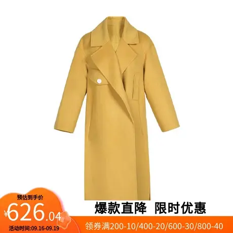 【艾格】2022新款简约双面呢羊毛大衣女开叉长袖外套官方旗舰店图片