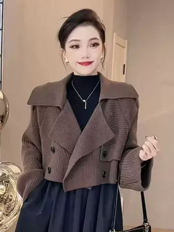 慵懒风海军领针织开衫外套女2023秋季韩版宽松设计感百搭别致上衣商品大图