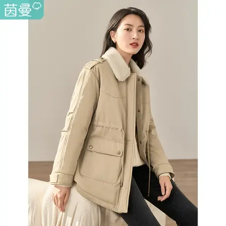 【商场同款】茵曼2022冬装新款简约微落肩中长合体派克服外套棉衣图片