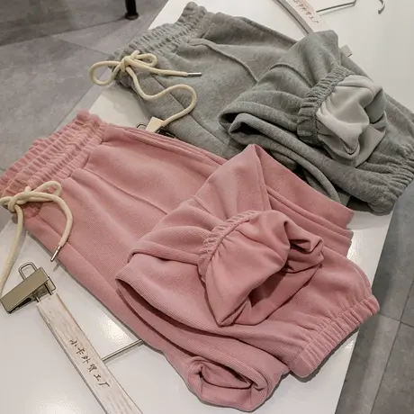 口碑货！粉色运动裤女春新款小个子休闲裤宽松显瘦束脚八九分卫裤图片