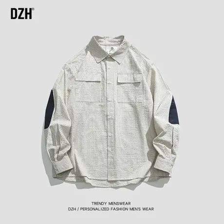 男士条纹长袖衬衫男潮牌宽松纯棉衬衣男款秋季上衣服2023新款寸衣商品大图