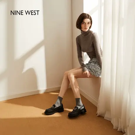 Nine West/玖熙2025夏季厚底英伦风复古乐福鞋黑色小皮鞋单鞋女图片