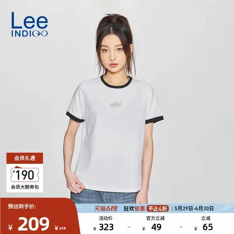 Lee商场同款25春夏新品舒适版撞色领口金属感Logo印花女短袖T恤潮图片