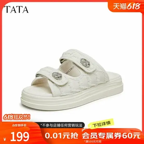 Tata他她厚底小香风拖鞋女鞋外穿魔术贴凉拖2024夏季新款GOX16BT4商品大图