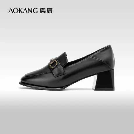 奥康女鞋 秋季新款真皮气质女士职场办公室OL单鞋浅口高跟鞋图片